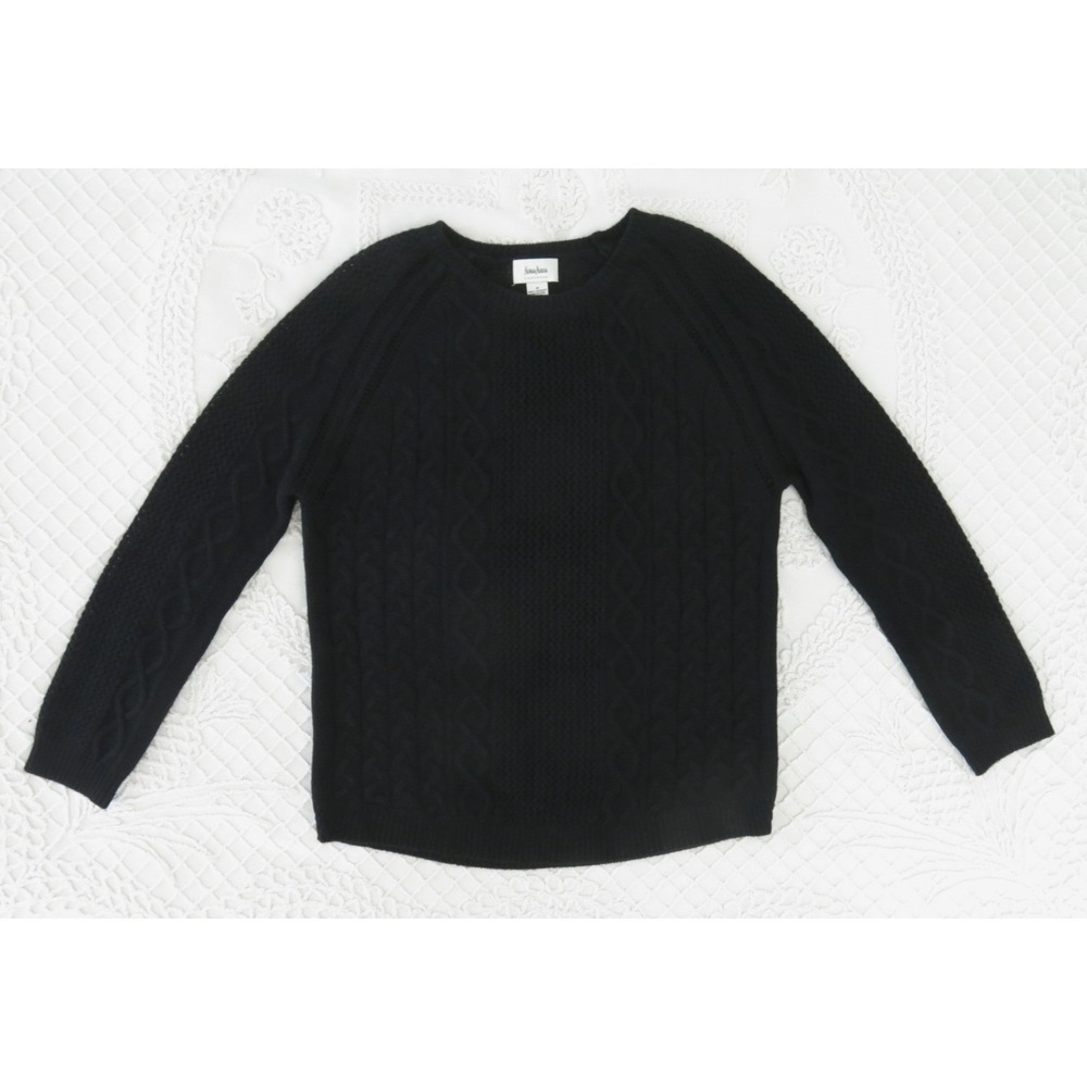 Neiman Marcus Cashmere Cable & Lace Knit Black Pullover Sweater Medium Tunic